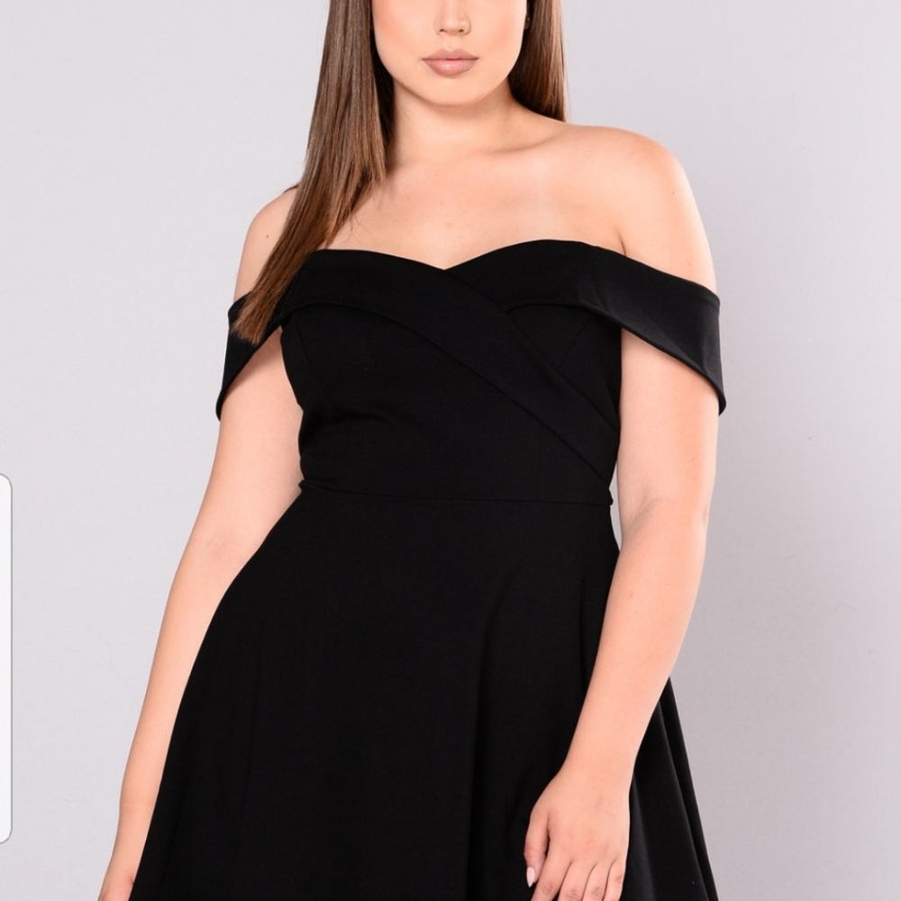 BLACK, OFF SHOULDER DRESS